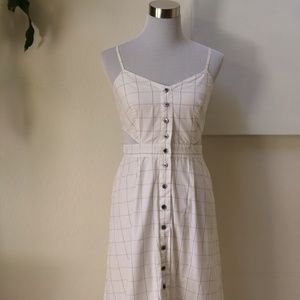 MADEWELL MIDI DRESS SZ 2,  SIDE CUT OUTS, OFF WHITE WITH BLACK LINE PATTERN